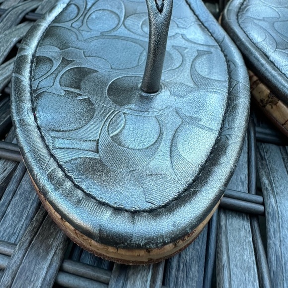 Coach Lannie Metallic Calf Leather Cork Wedge Sandals - Pewter - Picture 14 of 14